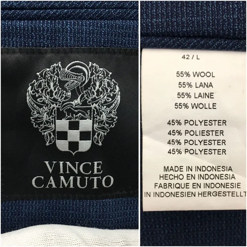 VINCE CAMUTO‎ Mens Blazer Sport Coat Casual Jacket Size 42L Blue Wool Suit